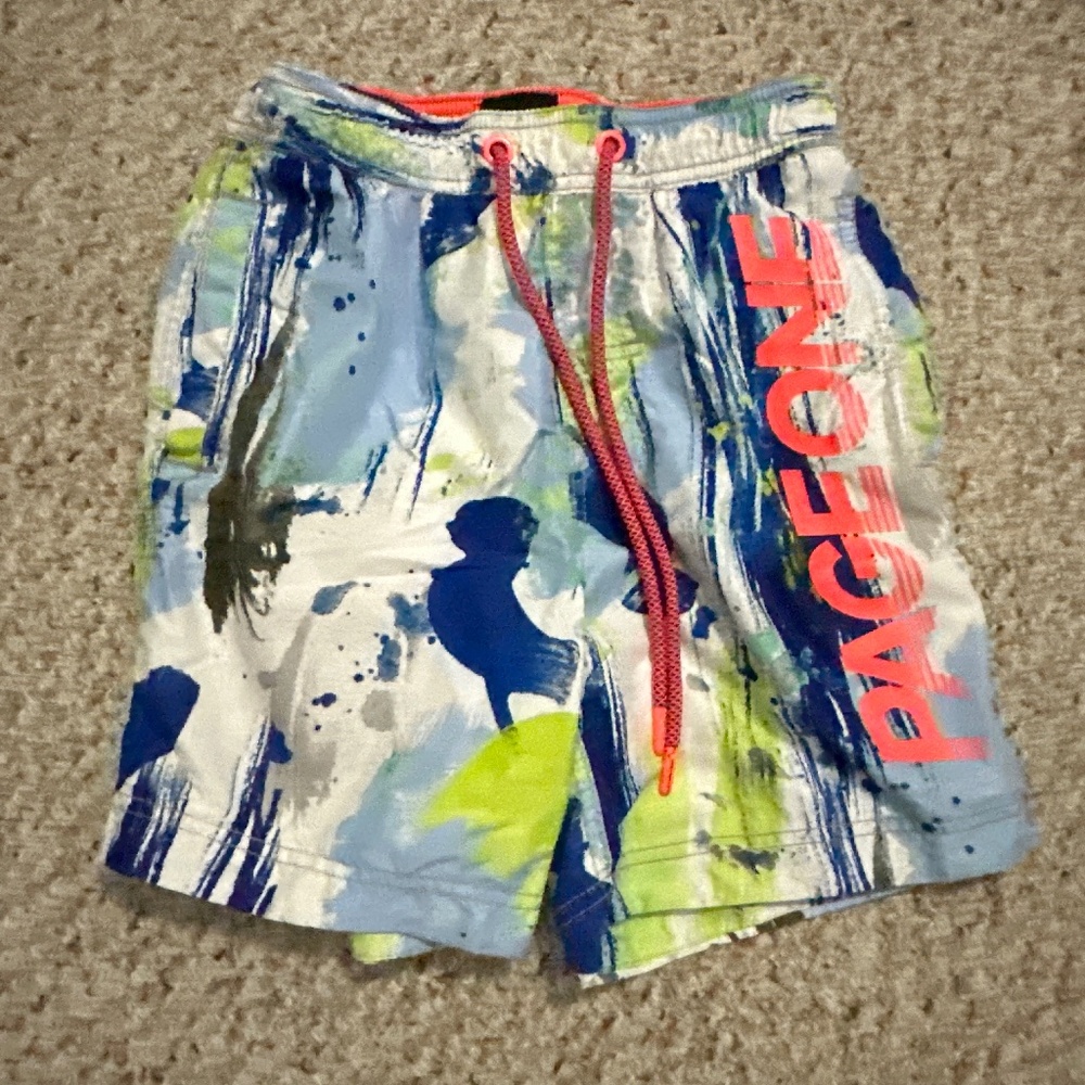 Page One Boys Abstract Paint Print Swim Trunks XS